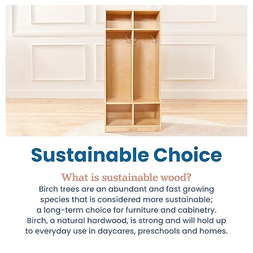 ECR4Kids 2-Section Coat Locker with Bench and Cubby Storage, Classroom Furniture, Natural