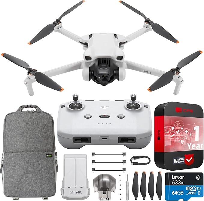 DJI Mini 3 Camera Drone Quadcopter with RC-N1 Remote Controller (No Screen), 4K Video, 38min Flight Time, True Vertical Shooting, Intelligent Features Bundle with Deco Gear Backpack + Accessories