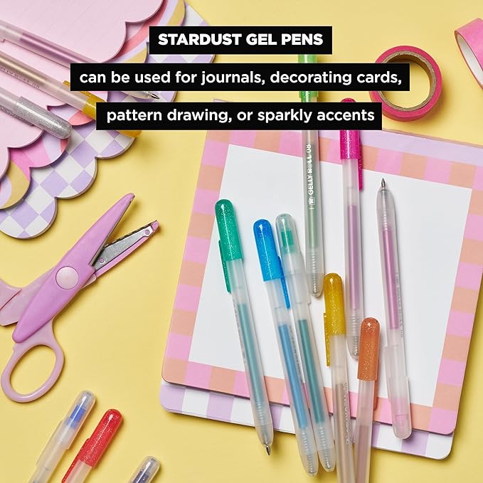 SAKURA Gelly Roll Retractable Gel Pens Colored - Stardust Glitter Gel & Medium Point - For Journaling, Art, or Drawing - With Assorted Colored Ink - 10 Pens