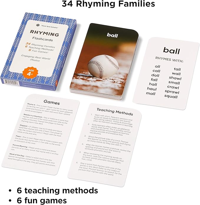 Award-Winning Rhyming Words Flash Cards for Kids Ages 4-8 – Master Phonics, Spelling & Word Families – 36 Durable Cards for Kindergarten, 1st, 2nd & 3rd Grade