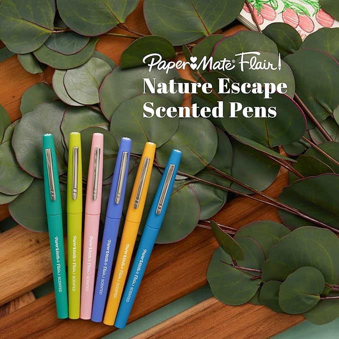 Paper Mate Flair Nature Escape Scented Felt Tip Pens, Medium Point (0.7mm), Assorted Colors, 16 Count - Perfect for Journaling, Writing, Coloring, Teacher Supplies