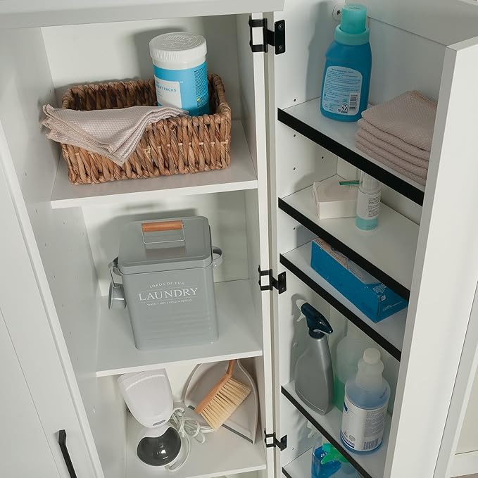 Sauder HomePlus Kitchen Storage Pantry Cabinet with Swing Door Storage and Adjustable Shelves, in Soft White finish