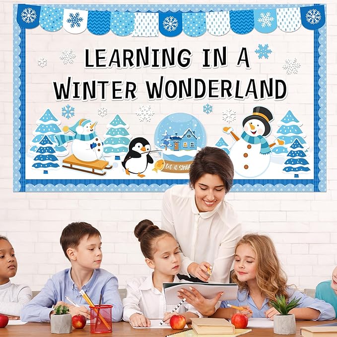 Winter Wonderland Bulletin Board Set Snowflakes Snowman Bulletin Board Decoration Paper Cutouts Decor Learning in A Winter Wonderland Penguin Tree for Holiday Classroom Home Chalkboard Wall Decor