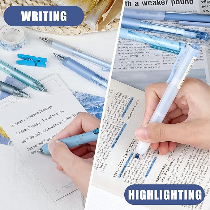 Four Candies Ocean Series Gel Pens, Black & Blue Ink Journaling Pens with 0.5 mm Fine Point, Cute School Office Supplies Aesthetic Desk Accessories, Set of 12