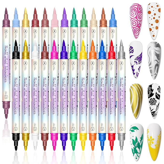24 Colors Nail Art Pens Set, Nail Art Markers for 3D Nail Art, Nail Art Pens for Painting Nails Art Marker Drawing Painting Liner, Nail Polish Pens for DIY Nail Art Beauty Adorn Manicure Tools(1 Set)