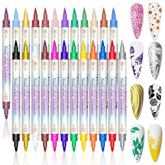 24 Colors Nail Art Pens Set, Nail Art Markers for 3D Nail Art, Nail Art Pens for Painting Nails Art Marker Drawing Painting Liner, Nail Polish Pens for DIY Nail Art Beauty Adorn Manicure Tools(1 Set)