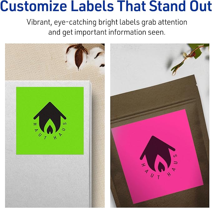 Avery Printable Labels with Sure Feed, 3-1/3" x 4", Assorted Neon Colors (Green, Magenta, and Yellow), Removable Adhesive, Laser & Inkjet Compatible, 72 Blank Labels Total (6482)