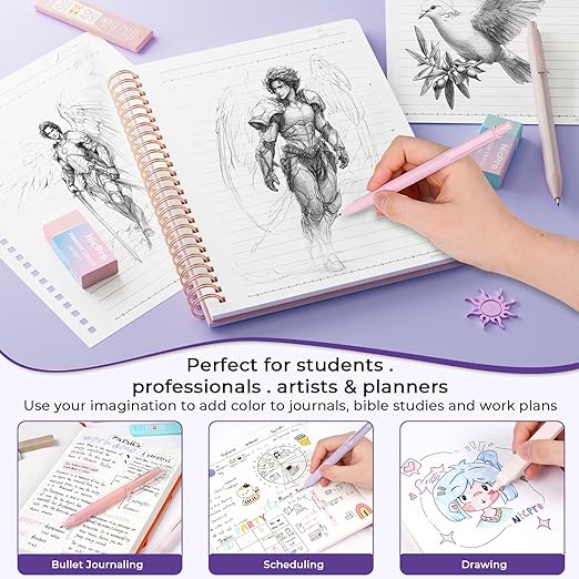 Nicpro Bible Journaling Kit, 76PCS Bible Study Supplies with Pen Case, Notes & Tabs, No Bleed Highlighter Pens, Bible Journal Accessories, Cute Spiral Notebook Stationary Set for Women Christian Gifts