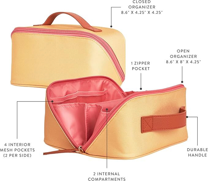 Erin Condren Small Organizer Case, Stylish Marigold Multi-Purpose Travel Case with Sturdy Vegan Leather Handle, Carry Toiletries, Makeup, Jewelry or Essentials