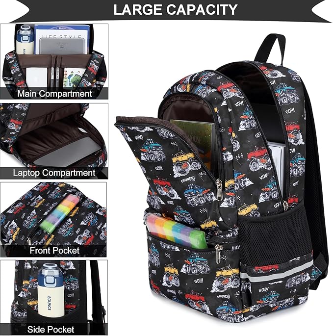 DSIUE Backpacks for Boys School Bags for Kids Elementary Bookbag and Lunch Box Set Engineering Navy Blue