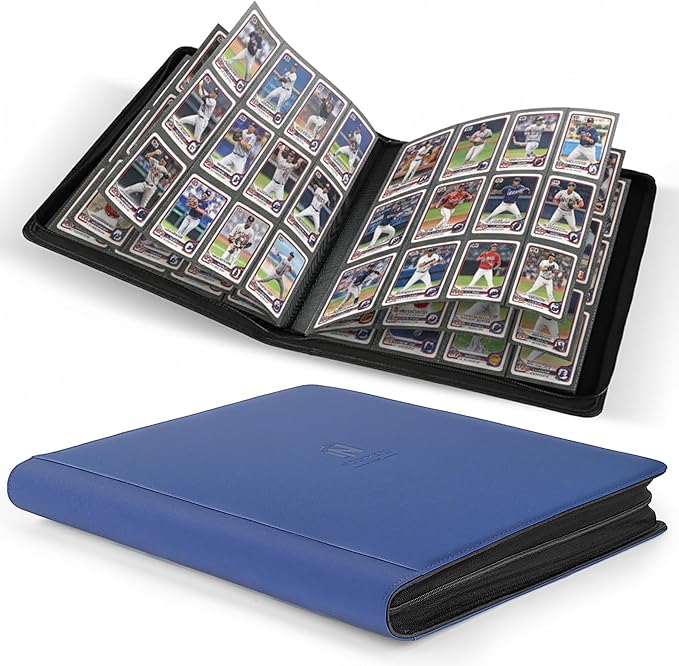 Premium Card Binder 12 Pocket for 720 Pockets Trading Card Binder, PU Zipper Card Collection Album, Book Holder for MTG, TCG, Game Cards, Sports Cards(Blue)