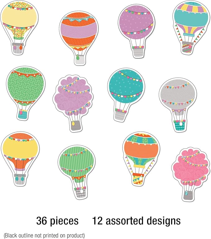 Carson Dellosa 36-Piece Pastel Hot Air Balloon Decorations, Colorful Cardstock Cutouts for Back to School, Bulletin Board, Name Tags, Classroom Decor, Teacher Supplies for Elementary and Preschool