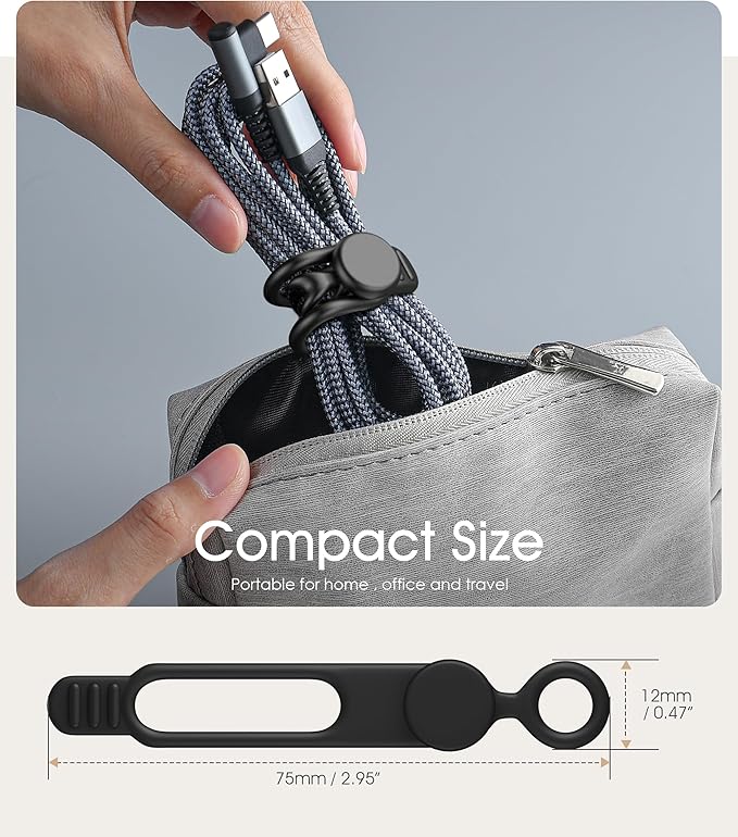 20Pcs Nearockle Silicone Cable Ties 3 Inch Cord Organizer, Reusable Small Zip Ties Cable Organizer for Charging Cords Earphone Computer Wire, Office Desk Cable Management Travel Accessories(Black)