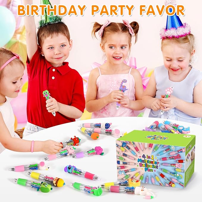 arscniek 24Pcs Multicolor Pen in One, 4-in-1 0.5mm Fine Point Cute Pens, Fun Kawaii Ballpoint Pen for Children's Party Favors, Classroom Prizes, Teacher School Supplies, Bulk Gifts for Students