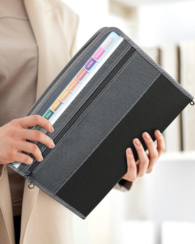 Sooez Accordion File Organizer with Safe Zipper, 12 Pocket Expanding File Folder with Front Pencil Pouch, Portable Monthly Paper Bill Tax Receipt Organizer, School Office Supplies, Letter Size, Orange