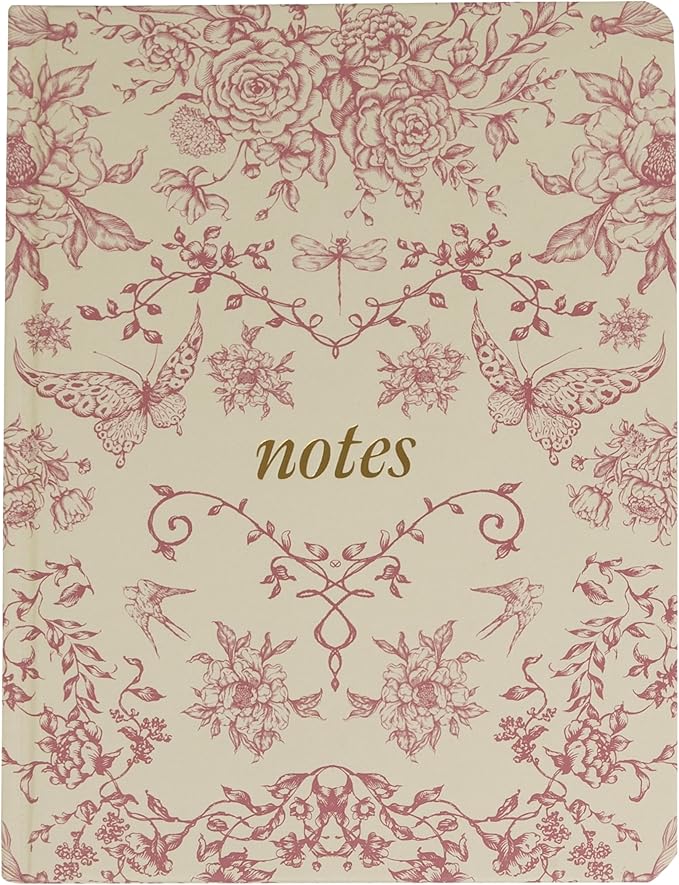 Pearhead Hardcover Journal Notebook 6x8 – Red Toile Botanical Dragonfly Print College-Ruled Writing Journal with 200 Lined Pages for Notes, Work & Journaling