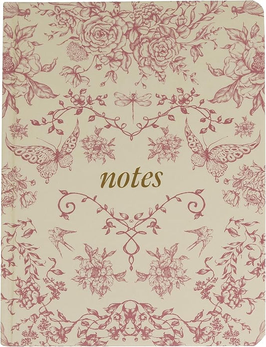Pearhead Hardcover Journal Notebook 6x8 – Red Toile Botanical Dragonfly Print College-Ruled Writing Journal with 200 Lined Pages for Notes, Work & Journaling
