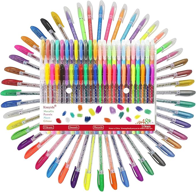 Gel pens for Adult Coloring Book with Case,Including Metallic, Pastel, Neon, Glitter,1.0 mm Fine Point Tip,48 PCS
