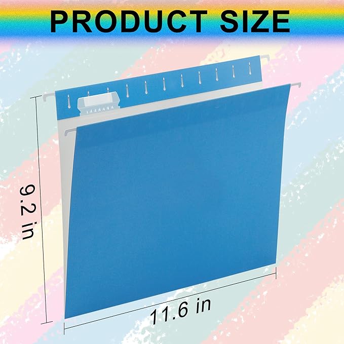 Blue 25 Pack Hanging File Folders,Cabinet Organizer Letter Size 1/5 Cut Adjustable Label Decoration Home Office School Classroom