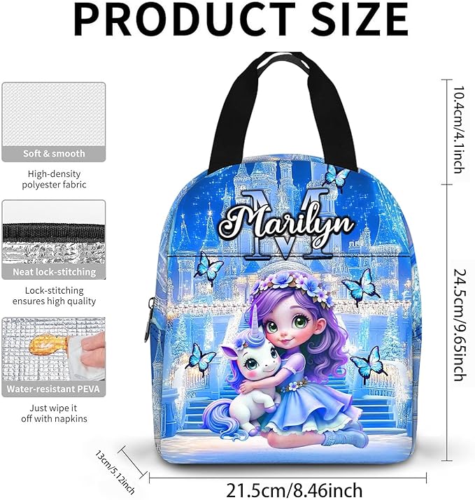 Custom Kids Backpack with Lunch Box Personalized Name School Bookbag for Girls Back to School Backpacks for Elementary Middle School Boys Blue