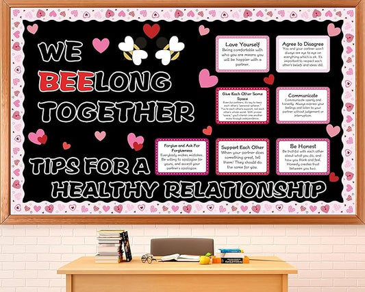 Valentine's Day Bulletin Board Set We Bee Love Heart Classroom Decorations Bee Long Together Paper Cutouts Healthy Relationship Tips Bulletin Board for Valentines School Office Door Decor Supplies