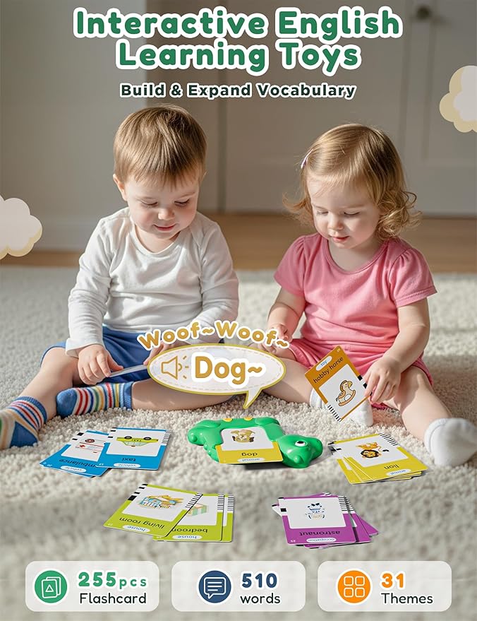 Talking Flash Cards for Toddlers with 510 Sight Words, Dinosaur Shaped Pocket Speech English Learning Toys Easter Gifts for Kids, Educational & Autism Toys for Speech Therapy