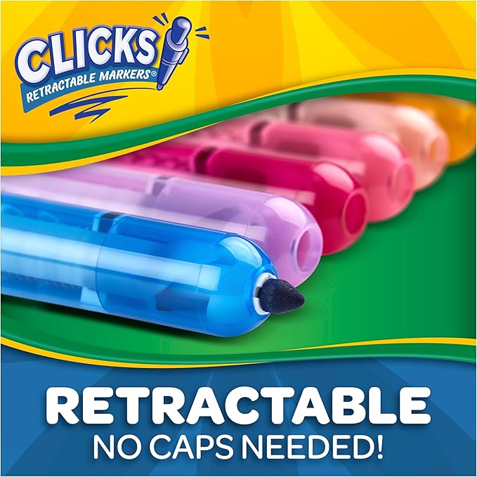 Crayola Clicks Retractable Tip Markers (10ct), Washable Cone Tip Art Marker Set, Easter Basket Stuffer Essentials, Easter Craft Supplies for Coloring Books, Ages 3+