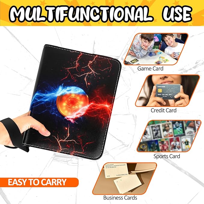 400 Pocket Trading Card Binder with 50 Removable Sleeves, Portable Zippered Card Holder, Collection Album Book Case Storage for MTG, TCG, Sports, Game Cards (Yellow Ball)
