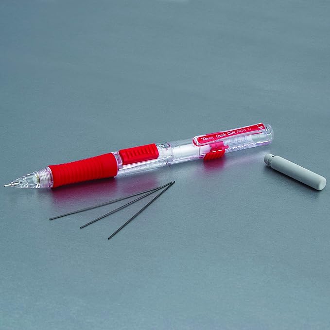 Pentel QUICK CLICK Mechanical Pencil (0.5mm), Red Barrel, Box of 12 Pencils (PD215B)