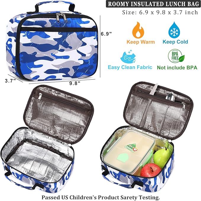 DSIUE Backpacks for Boys School Bags for Kids Elementary Bookbag and Lunch Box Set Camo Red