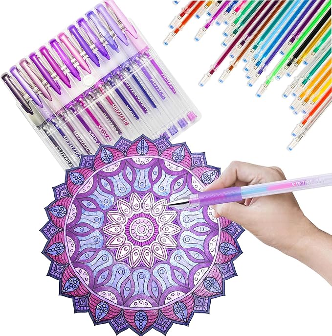 24 Pack Purple Gel Pens, 12 Colored Gel Pen with 12 Refills,40% More Ink Write Smooth for Adults Coloring Books Drawing Doodling Scrapbooks Bullet Journaling