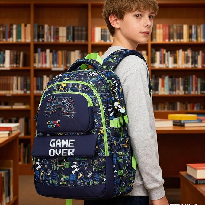 Makukke Kids Backpack for School Boys, 15.6" Gamer Backpack with Lunch Box & Pencil Case, Bookbag For Elementary, Middle School