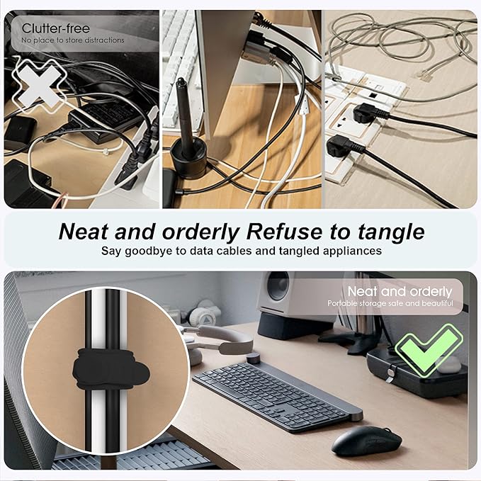 20Pcs Nearockle Silicone Cable Ties 3 Inch Cord Organizer, Reusable Small Zip Ties Cable Organizer for Charging Cords Earphone Computer Wire, Office Desk Cable Management Travel Accessories(Black)