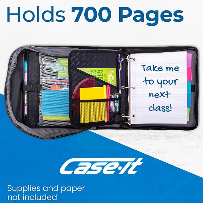 Case-it The Dual 2.0 2-in-1 Zipper Binder | Two 2-Inch D-Rings, 700 Sheet Capacity, 5-Subject Expanding File Folder, Multiple Pockets & Storage Organizer, Shoulder Strap | Dual-301 Fire Engine Red