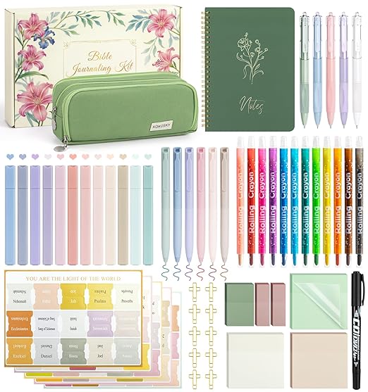 59Pcs Bible Study Supplies, Bible Journaling Kit for Women, Pencil Case, 12 Pastel No Bleed Highlighters and 6 Colored Pens, Bible Tabs and More, Bible Study Tools, Book Annotation Kit for Women & Men