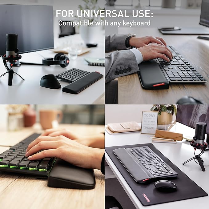 CHERRY PALMREST Ergo, Ergonomic Palm Rest, Compatible with Any Keyboard, extendable feet, 3 Different tilt Angles, Extra Wide, Black