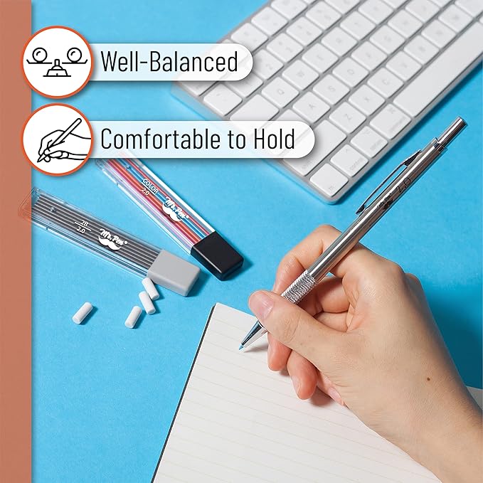 Mr. Pen- 2mm Mechanical Pencil, Metal, 2mm, Drafting Pencil, Metal Mechanical Pencils, Drawing Mechanical Pencils, Lead Holder (Pack of 2)