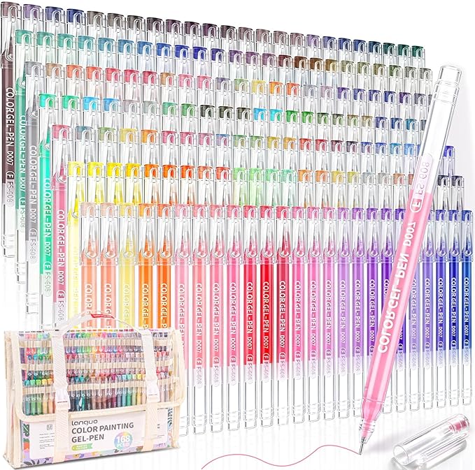 168 Pack Gel Pens For Coloring, Gel Colored Pens Marker for Adult Coloring Books, 0.6mm Fine Point Pens for Black Paper, Writing, Journaling, Drawing, Art Supplies
