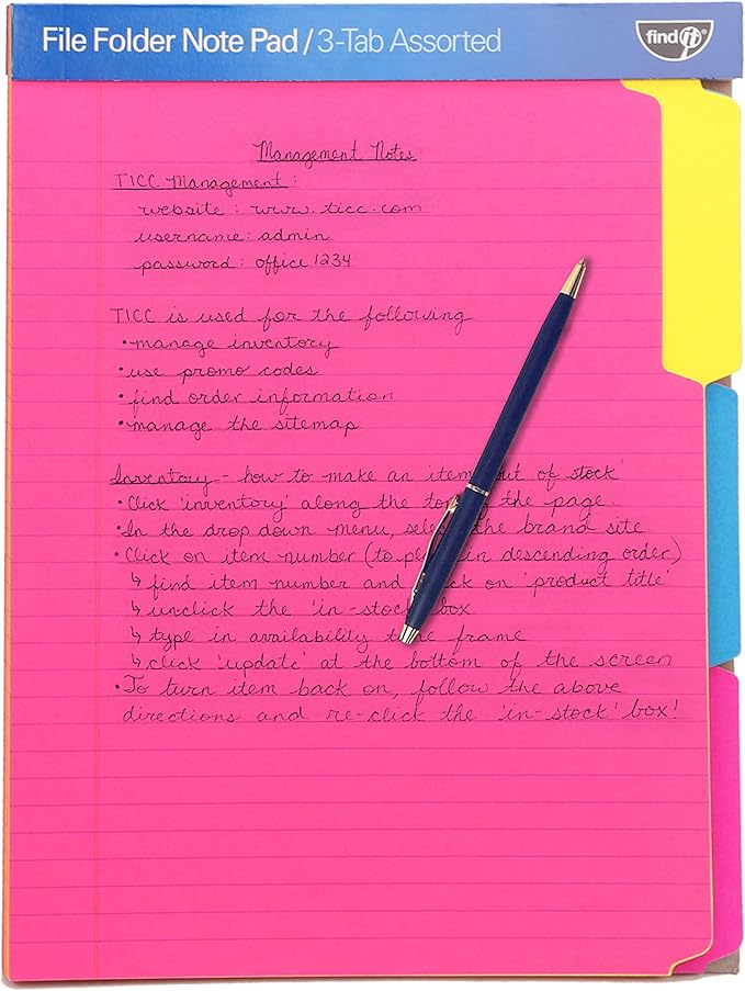 Find It File Folder Notepad - Pack of 12-9.5 x 12.5 Inch Notebook Organizer Folders for Filing, Document, and Clipboard Organization - Assorted Neon Colors