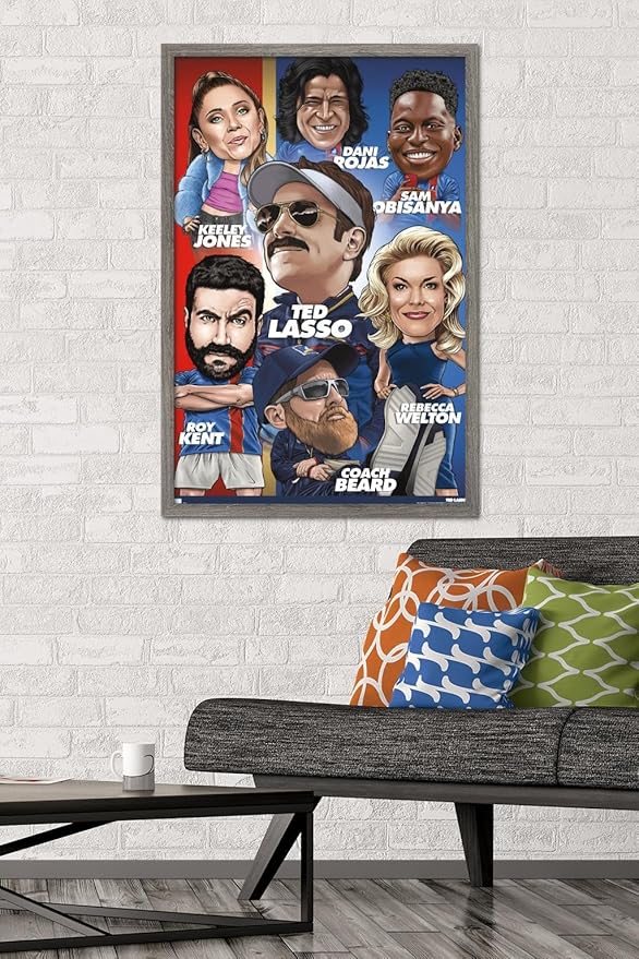 Ted Lasso - Character Grid Wall Poster, 34L" x 22.4W", Barnwood Framed Version
