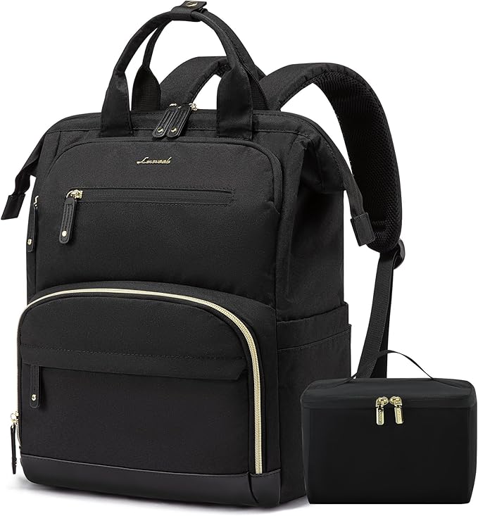 LOVEVOOK Lunch Backpack for Women, 15.6 Inch Laptop Bag with Insulated Cooler Lunch Box, Work Backpack for Teacher Nurse, Travel Backpack Lunch Bag for Camping Picnic Daily Use