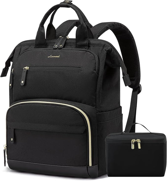 LOVEVOOK Lunch Backpack for Women, 15.6 Inch Laptop Bag with Insulated Cooler Lunch Box, Work Backpack for Teacher Nurse, Travel Backpack Lunch Bag for Camping Picnic Daily Use