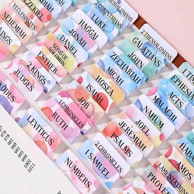 Bible Tabs for Women, 66 Large Print Laminated Bibles Chapters Index Tabs and 39 Blank Dividers Sticky Labels, Cute Beauty Bubble Bible Study Supplies, Journaling Accessories, Christian Gifts for Men