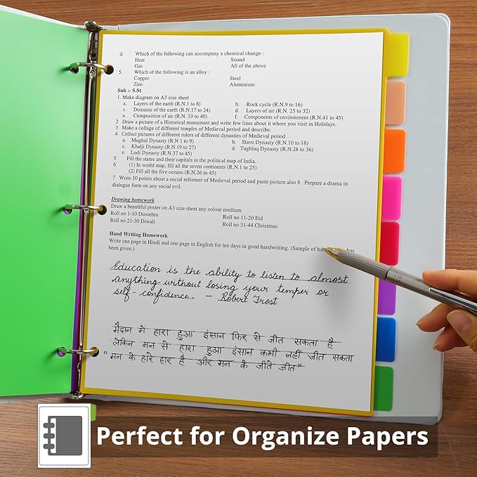 Binder Dividers with Tabs, 8 Tab Sturdy Plastic Dividers for 3 Ring Binder, Colorful Dividers for 3 Ring Binder Page Protectors, 3 Ring Binder Dividers with Tabs for School Office, 3 Set (24 Pcs)