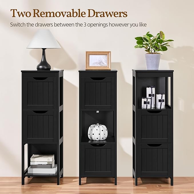 Yaheetech Bathroom Storage Cabinet, Small Floor Cabinet with 2 Removable Drawers, Slim Storage Organizer Rack Stand for Bathroom/Kitchen/Corner/Small Space,Black