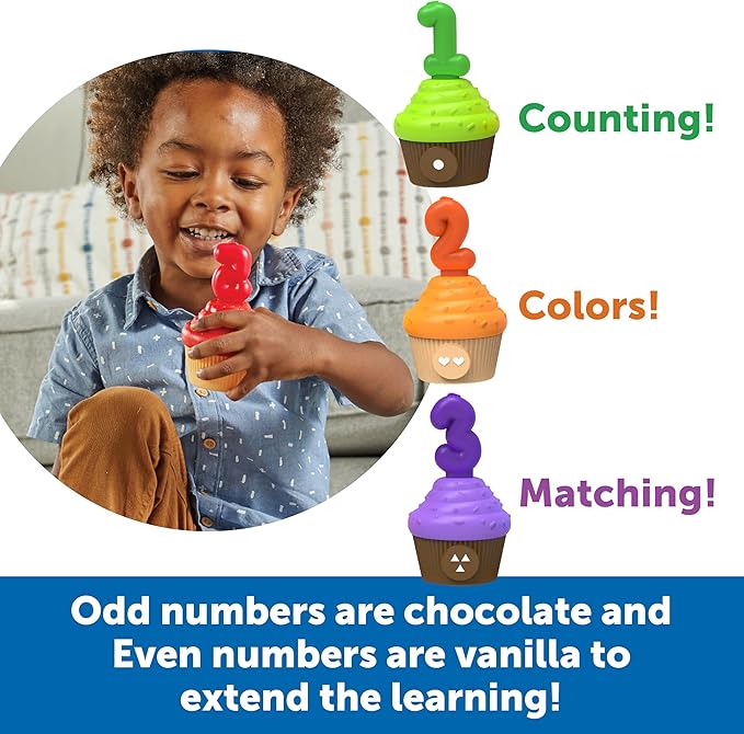 Learning Resources Counting Cupcakes - Number and Color Recognition Skills, Kitchen Play Food for Kids, Fine Motor Skills, Matching Toys, Homeschool, Birthday Gifts for Boys and Girls