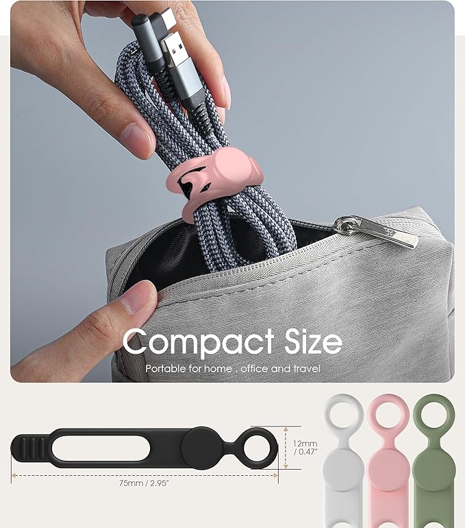 24Pcs Nearockle Silicone Cable Ties 3 Inch Cord Organizer, Reusable Small Zip Ties Cable Organizer for Charging Cords Earphone Computer Wire, Office Desk Cable Management Travel Accessories(4 Colors)