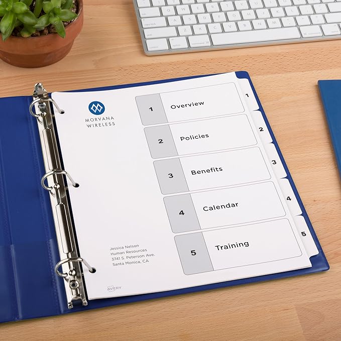Avery Dividers for 3 Ring Binders, 5 Tabs per Set, Customizable Table of Contents, Classic White Tabs, Great for Organizing Reports, Projects, and More (3 Sets of 11075)
