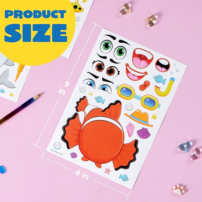 JOYIN 36 Sheets 9"x6" Make a face Stickers for Kids, Make Your Own Animal Stickers with Unicorn, Dinosaur, Sea and Safari Animals, Crafts Birthday Party Favors, Goodie Bags Classroom Activities