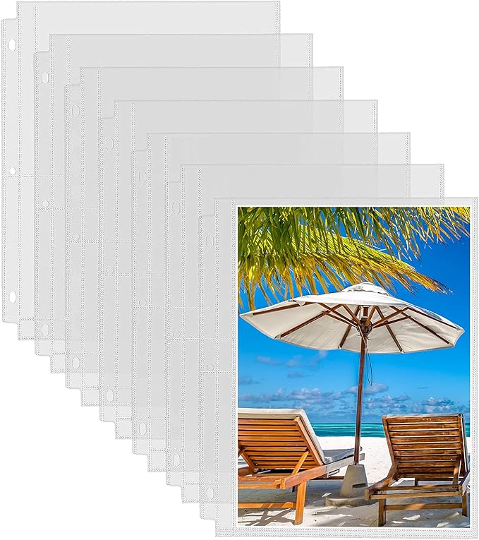 30 Pack Photo Sleeves for 3 Ring Binder - (8x10, for 60 Photos), Archival Page Protectors, Clear Plastic Album Refill Pages, Postcard Sleeves, Acid-Free